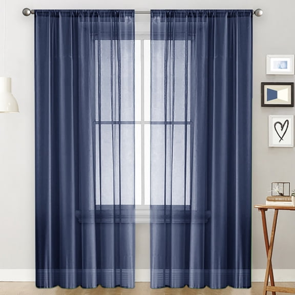 Nvzi Dark Blue pole pocket semi transparent curtains -2 pieces, 39.3 51.2 inches, living room decoration curtains, suitable for bedroom, dining room, and spring/summer decoration