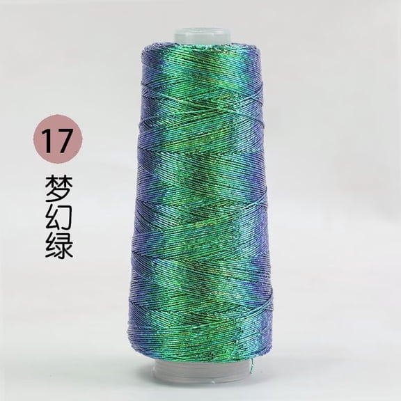 Nvzi Dark Green Sparkling Gold and Silver Core Thread Spoil -1 roll, 7 oz/200g Sparkling Yarn, with Plastic Thread Spoil, Sewing Thread Crochet Embroidery Wedding Party Decoration
