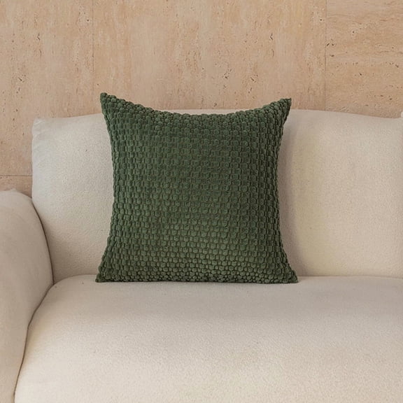 Nvzi Dark Green plush pillow 18 18 inches, textured plush square wrinkle resistant sofa pillow, suitable for living room decoration, bedroom and rural wedding decoration, 1 piece