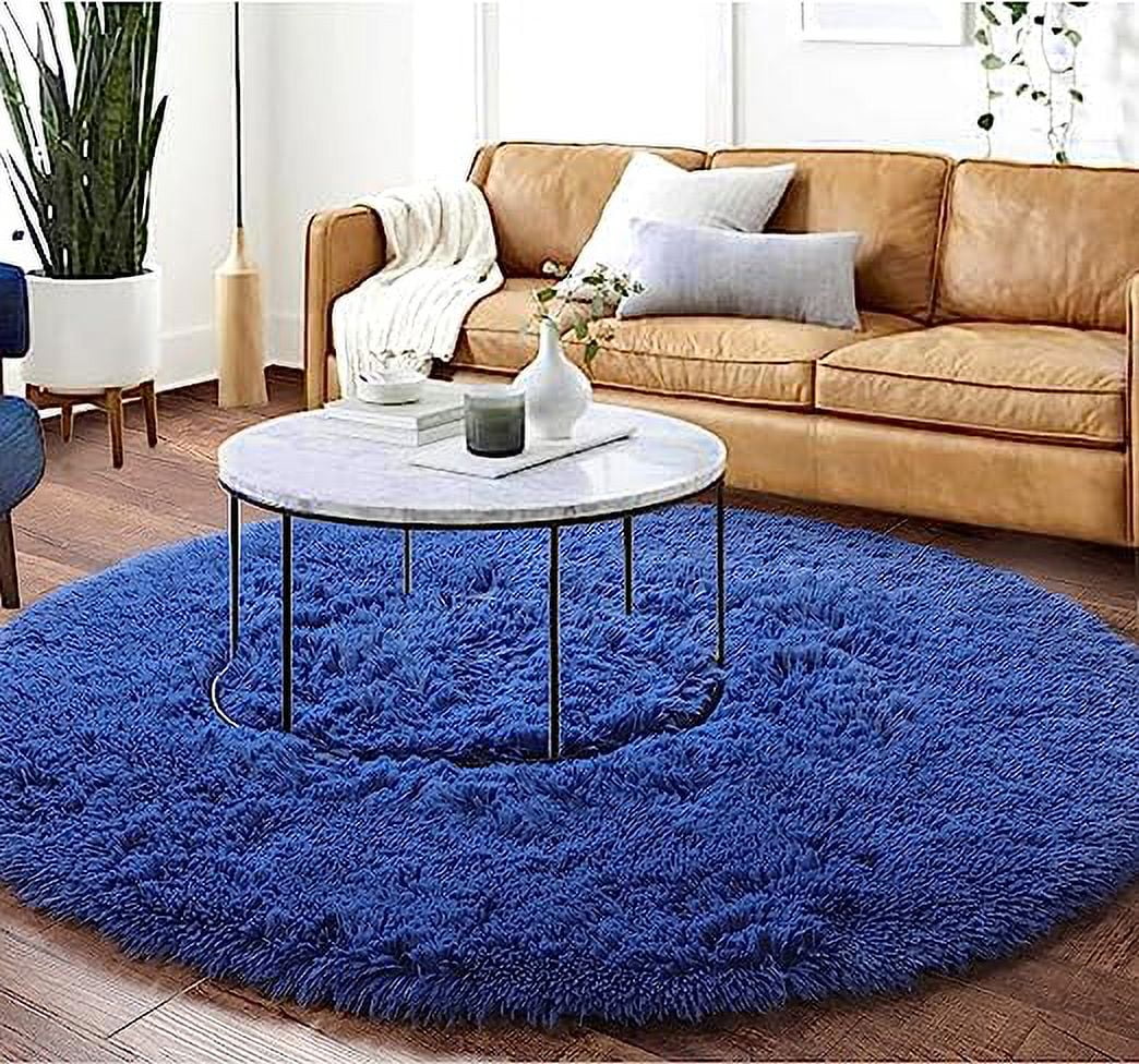 Nvzi Dark Navy Round Rug for Bedroom,Fluffy Circle Rug 2'X2' for Kids Room