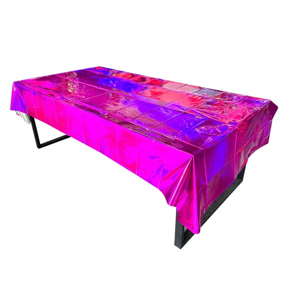 Nvzi Dark Pink Laser Tablecloth 4-piece Set, 54108 inch Shiny Plastic Rainbow Tablecloth, Plain Film Tablecloth, Used for Birthday Party Decoration and Anniversary Celebration