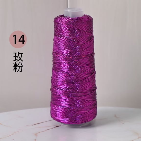 Nvzi Dark Pink Sparkling Gold and Silver Core Thread Spoil -1 roll, 7 oz/200g Sparkling Yarn, with Plastic Thread Spoil, Sewing Thread Crochet Embroidery Wedding Party Decoration