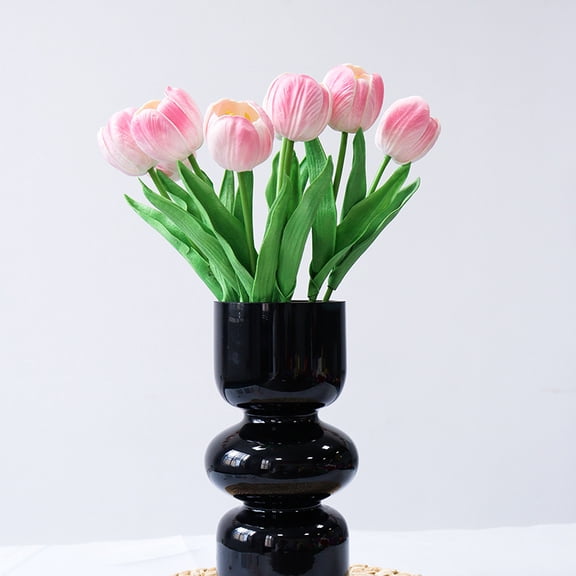 Nvzi Dark Pink artificial tulips -12 pieces, 13 inches long - PU bouquet with realistic touch, realistic petal texture, flexible stem, perfect for home office wedding decoration