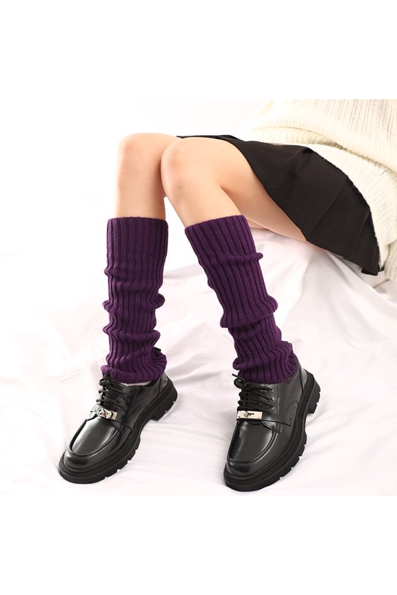 Dark Purple Elastic Boots and Socks Leg Protectors -3 pairs, all sizes 15.75 inches long footless knitted socks, keep warm in winter, suitable for boots and casual daily wear