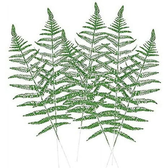 Nvzi Decorative Glitter Hollow Leaf, 10pcs Artificial Fern Plant Persian Stem Leaves Christmas Spray Ornament for Holiday Party Xmas Tree Decor Green
