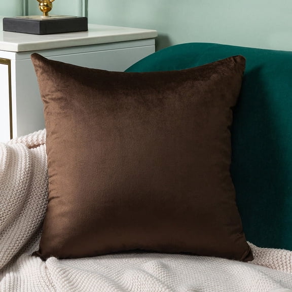 Nvzi Decorative Pillow, 18 x 18 inch Dark Coffee short plush pillow, plush square pillow, soft sofa pillow for modern farmhouse decoration and autumn home decoration, 2 pieces