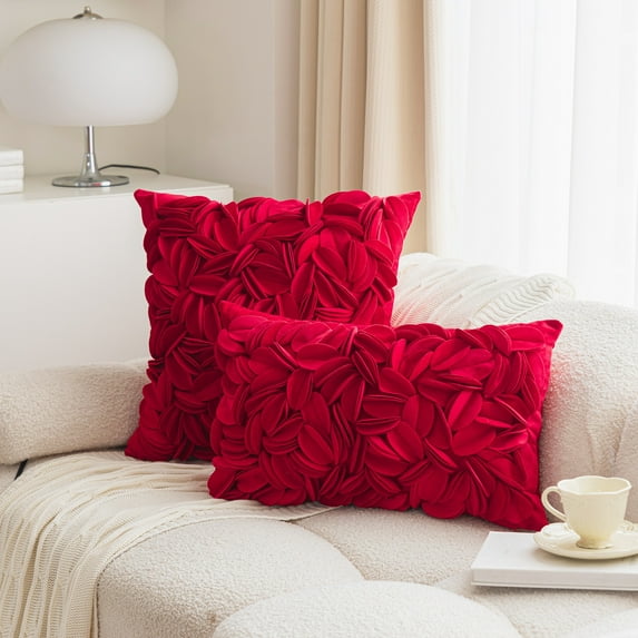 Nvzi Decorative Throw Pillow Covers New Luxury Series Style Fluffy Pillow Case Cushion Cover for Sofa Bedroom Car 12 x 20 Inch Red