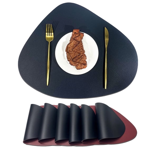 Nvzi Dinner Mat, 2 Pcs Small Placemats Leather 16.73*13.39in Small Placemats for Small Table, Dining Table Protectors, Stylish Table Deco ，Black + Red