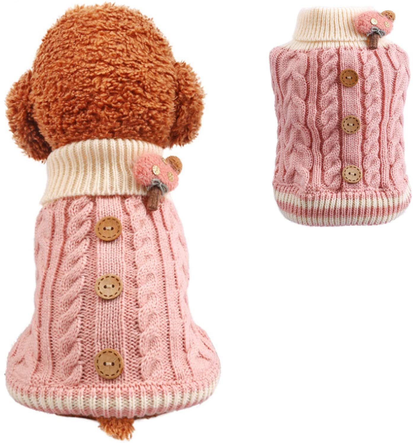 Nvzi Dog Sweater Cute Classic Buttons Knitted Girls Winter Coat Keep Warm for Small Dogs Cold