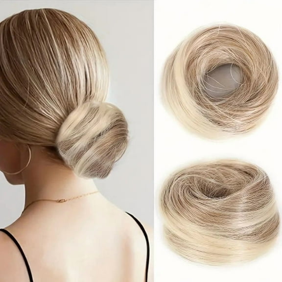 Nvzi Donut Bun Bun Piece Hair , Heat-Resistant Synthetic Hair, Realistic Texture Wig Accessory for Styling,Light Gold+Light Brown