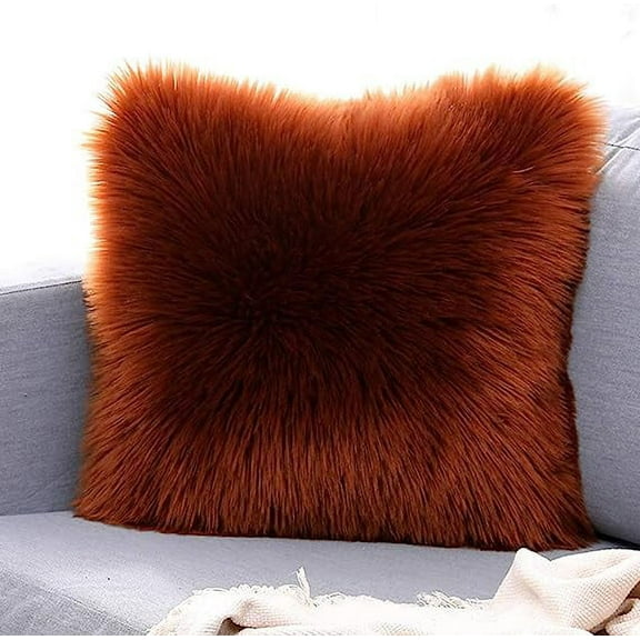 Nvzi Double-Sided Faux Fur Sheepskin Decorative Throw Pillow Cover Luxury Super Soft Plush Cushion Case for Sofa or Bed (16"x16",Coffee)