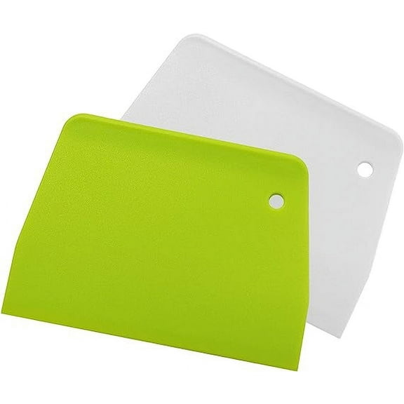 Nvzi Dough Spatulas & Bench Scraper,Multipurpose Kitchen Tool with Hanging Hole for Any Mixing Bowl,Set of 2 Pieces - White,Green - Hard Plastic