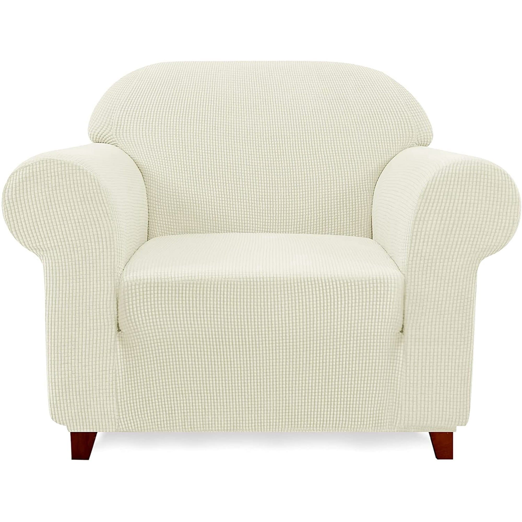 Nvzi Elasticity Slipcovers, 1 Piece Single Size Beige White Stretch Couch Covers, Sofa Cover,Couch Covers For Sofa, Elastic Stretch Slipcover for Couch, Fit Most Standard Single Seater Sofas