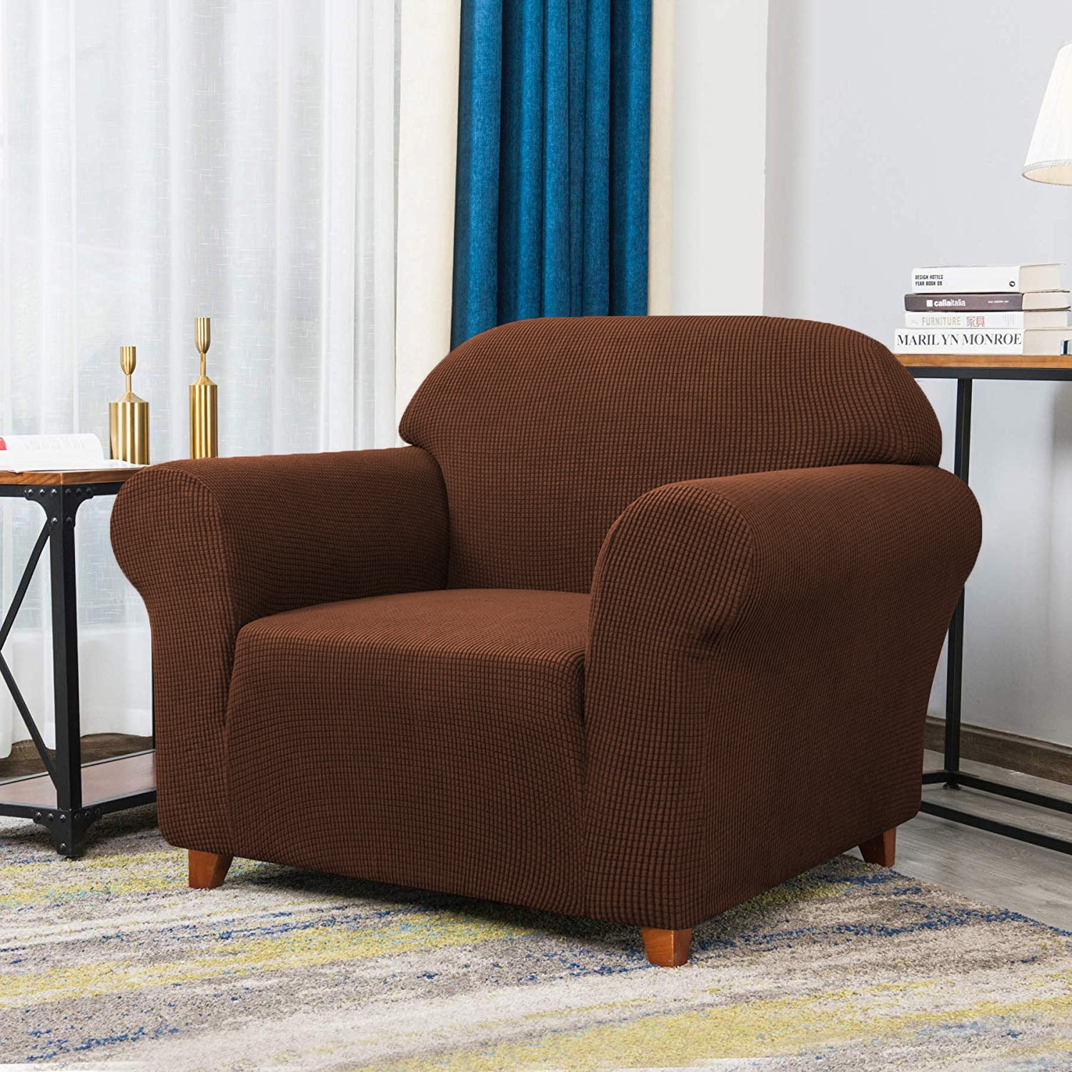 Nvzi Elasticity Slipcovers, 1 Piece Single Size Coffee Stretch Couch Covers, Sofa Cover,Couch Covers For Sofa, Elastic Stretch Slipcover for Couch, Fit Most Standard Single Seater Sofas