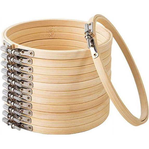 Nvzi Embroidery Hoop 12PCS 6 inch Cross Stitch Supplies & Needlework Supplies Easily Loosen/Tighten Bamboo Wooden Hoops for Crafts