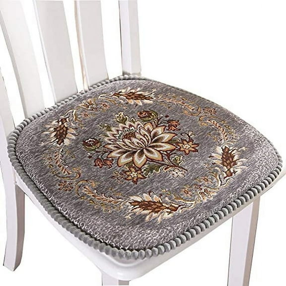 Nvzi European Style Kitchen Chair Cushions, Floral Seat Cushion with Tie, Washable,Dining Living Room, Kitchen, Office (Gray)