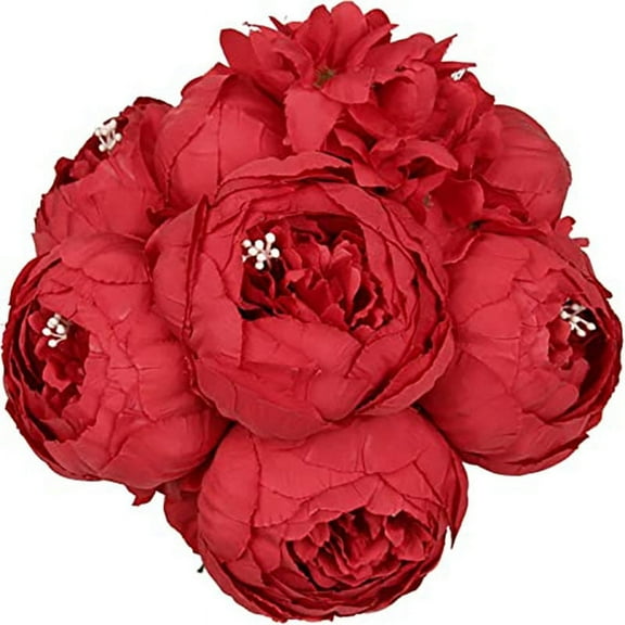 Nvzi Fake Flowers Vintage Artificial Peonies Silk Flowers Wedding Home Decor, 1-Pack (Spring Red)