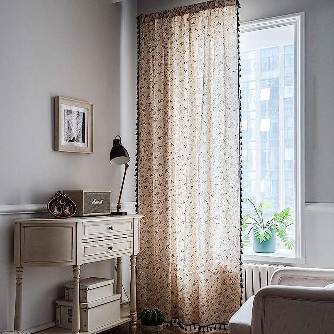 Green Striped Cotton Linen Curtain – Farmhouse Style, Room Darkening, Rod Pocket Panel (59x87) - View #7