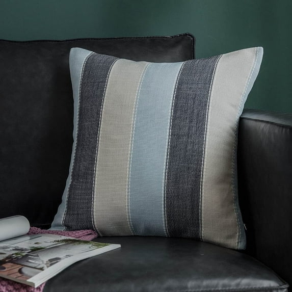 Nvzi Farmhouse Striped Square Throw Pillow Cover Colorful Decorative Cushion Cover Pillowcase for Couch Sofa Bed (Blue Stripe, 24"x24")