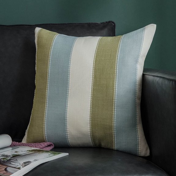 Nvzi Farmhouse Striped Square Throw Pillow Cover Colorful Decorative Cushion Cover Pillowcase for Couch Sofa Bed (Green Stripe, 24"x24")