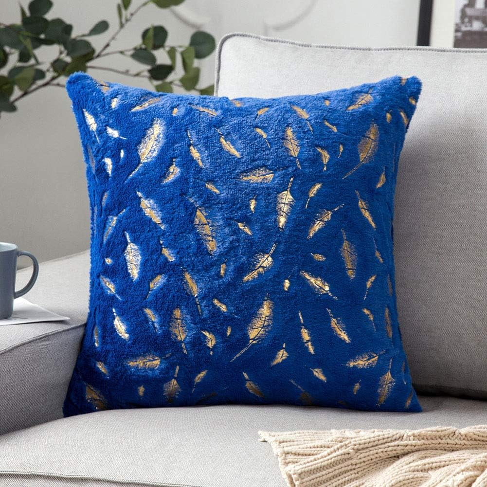 Nvzi Faux Fur Throw Pillows Cover with Gold Leaves Super Soft Plush