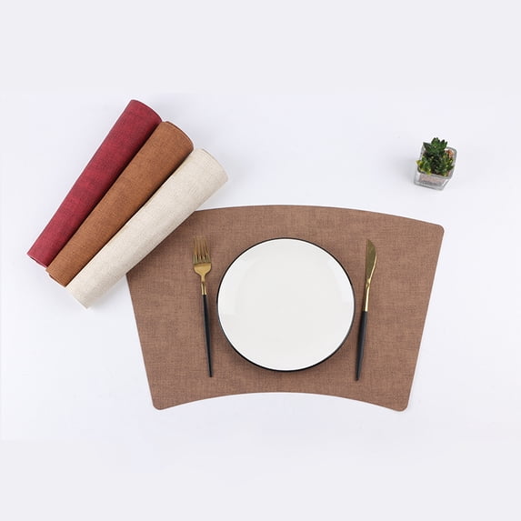 Nvzi Faux Leather Heat Resistant Placemats, Dining Room Table Mats, Protect Surfaces,Non-Slip Washable Table Mats，Kitchen Decor Accessories（Set of 4, Size 19.68*11.41in,Brown）