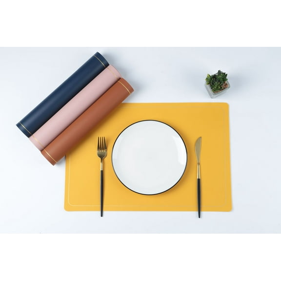 Nvzi Faux Leather Heat Resistant Placemats, Dining Room Table Mats, Protect Surfaces,Non-Slip Washable Table MatsKitchen Decor AccessoriesSet of 4, Size 17.71x11.81in, Phnom Penh Yellow