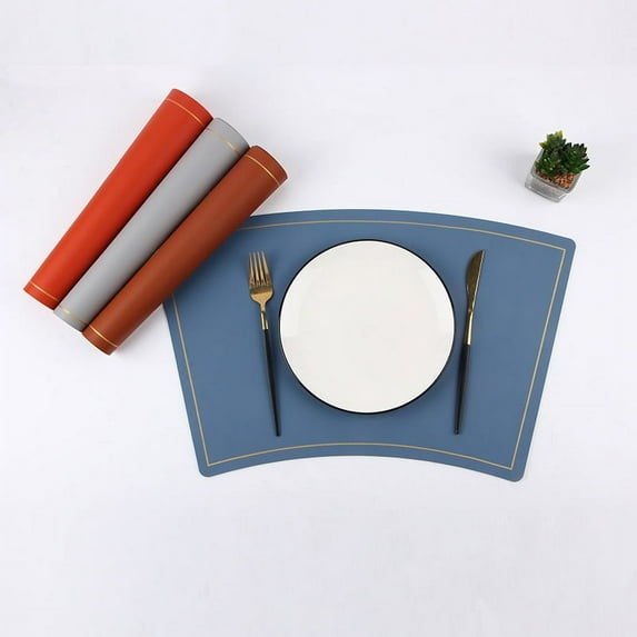 Nvzi Faux Leather Heat Resistant Placemats, Dining Room Table Mats, Protect Surfaces,Non-Slip Washable Table Mats,Kitchen Decor Accessories(Set of 4, Size 17.71x11.81in,Blue A)