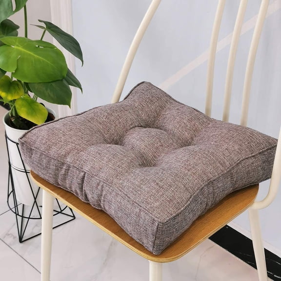 Nvzi Faux Linen Square Padded Chair Seat Cushion,Soft Solid Chair Pads,Comfortable Sitting for Office,Home or Car 20"x20" Grey