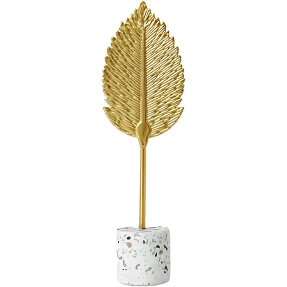 Nvzi Figurines Toys Decor,Leaf Ornament Simple Design Marble Base Nordic Style Golden Wrought Iron Feather Garniture for Home （Small）