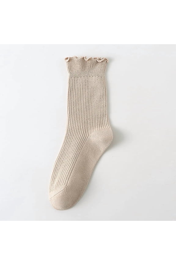 Frill Socks - Light Khaki socks, One Size (6 Pairs) , Socks, Cotton Socks, Athletic Socks, Casual Socks, Comfortable Frilly Socks for Daily Wear, Sports & Leisure Soft Breathable Socks