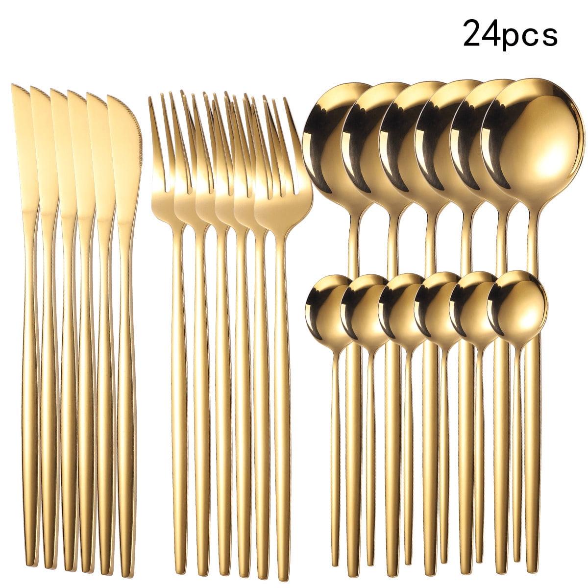 Nvzi Golden stainless steel tableware set -24 pieces (suitable for 6 people) dishwasher safety tableware, daily or formal dinner tableware, ideal wedding gift tableware
