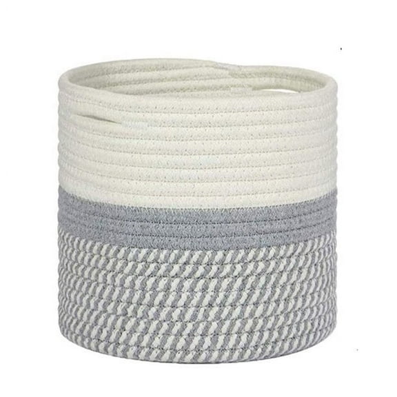 Nvzi Gray Cotton Rope Storage Basket (7.9 Inches) with Handles, for Blankets/Pillows/Toys, Living Room Organizer