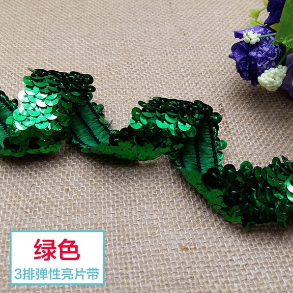 Nvzi Green Elastic Sequin Ribbon -1 Roll, 1.77in * 10.94yd, Polyester Sequin With Elastic Backing, Suitable For Dance Costume Decoration, DIY Elastic Headband And Festival Decoration