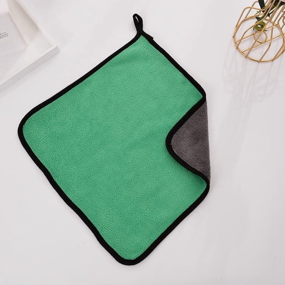 Nvzi Green+Gray double-sided car cleaning towel -6-piece set, 12×15.75 inch ultra soft coral fleece polishing cleaning cloth, highly absorbent car kitchen glass detail towel