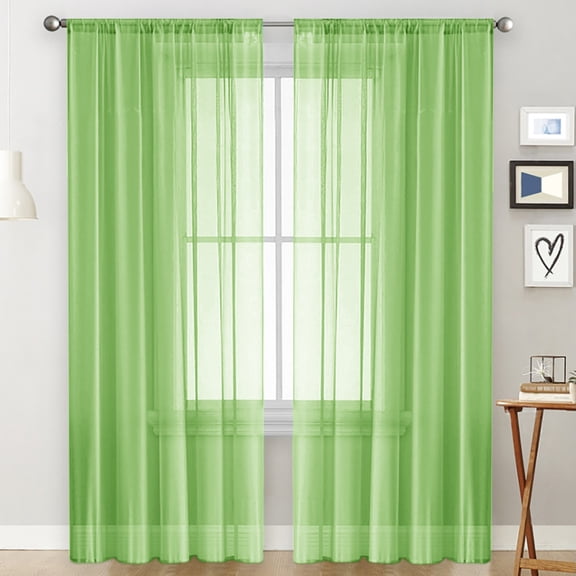 Nvzi Green pole pocket semi transparent curtains -2 pieces, 39.3 51.2 inches, living room decoration curtains, suitable for bedroom, dining room, and spring/summer decoration
