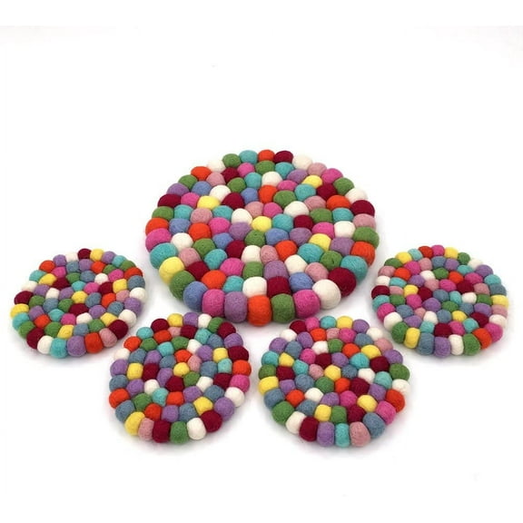 Nvzi HandMade Wool Felt Balls Trivet Coasters Placemats Coffee Coasters(1 Trivet&4 Coasters)