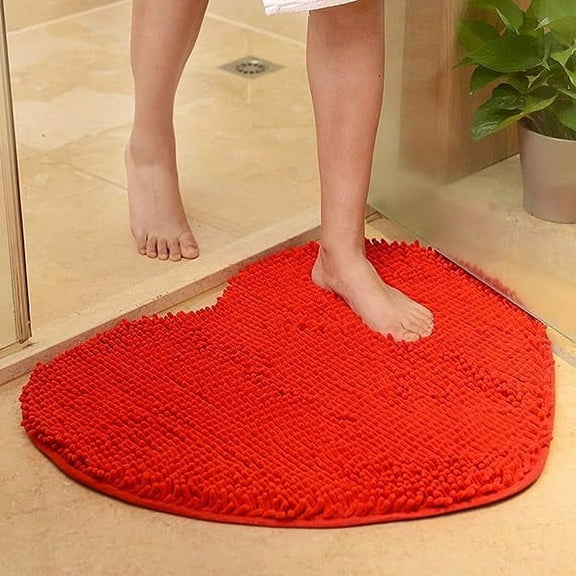 Nvzi Heart Shaped Chenille Bath Rugs Extra Soft and Absorbent Shaggy Rugs Non-Slip Washable Plush Carpet for Tub Bathroom Shower Mat Red 20"x24"