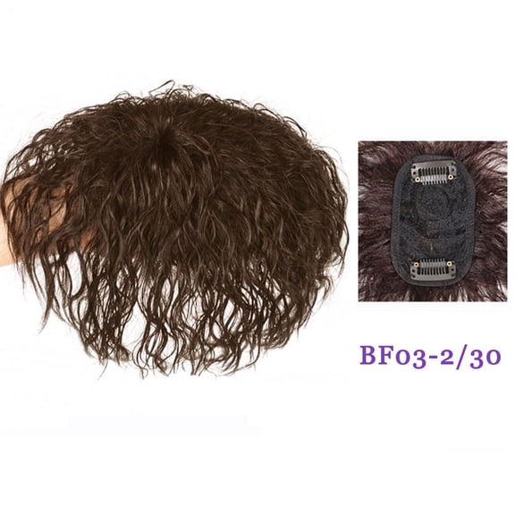 Nvzi Heat-Resistant Synthetic Fluffy Fiber Short Curly Hairpiece with Clips, Lightweight Clip-On Bangs for Hair Thinning & Styling,Dark Brown