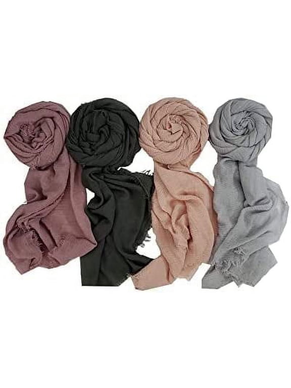Hijab Scarfs for Women Crinkle Cotton Scarf Lightweight Head wrap 4 PCs