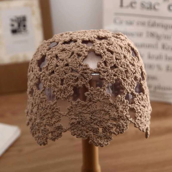 Nvzi Khaki Flower Knitted Hat -2 pieces, hand woven flower pattern hollow design knitted hat, suitable for beach and vacation, party dressing