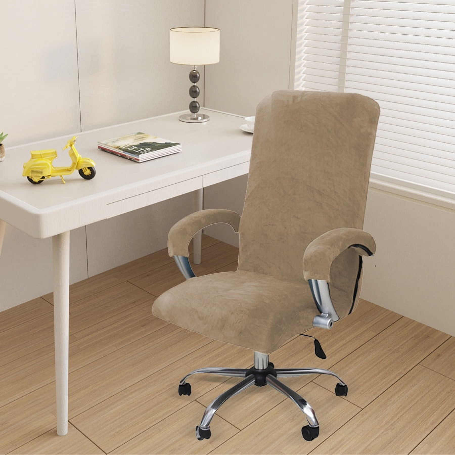 Nvzi Khaki Velvet Office Chair Cover with Arm Covers Stretch Computer ...