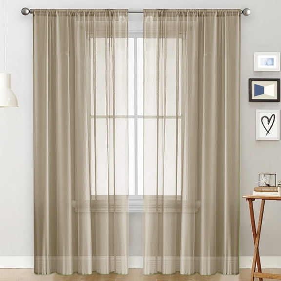 Nvzi Khaki pole pocket semi transparent curtains -2 pieces,4284 inches, living room decoration curtains, suitable for bedroom, dining room, and spring/summer decoration
