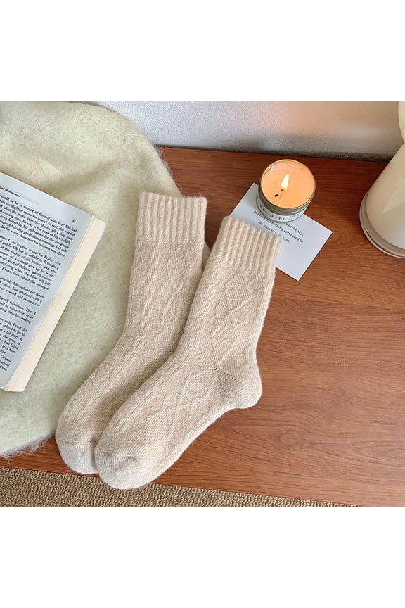 Khaki warm socks -3 pairs, one size fits all cotton socks suitable for all people, soft and warm cotton socks in winter, comfortable plush home socks, suitable for cold weather