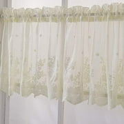 Nvzi Lace Sheer Kitchen Cafe Curtain Valance Floral Embroidered Rod Pocket Short Curtain for Small Window 1 Piece 51" x 16", Beige