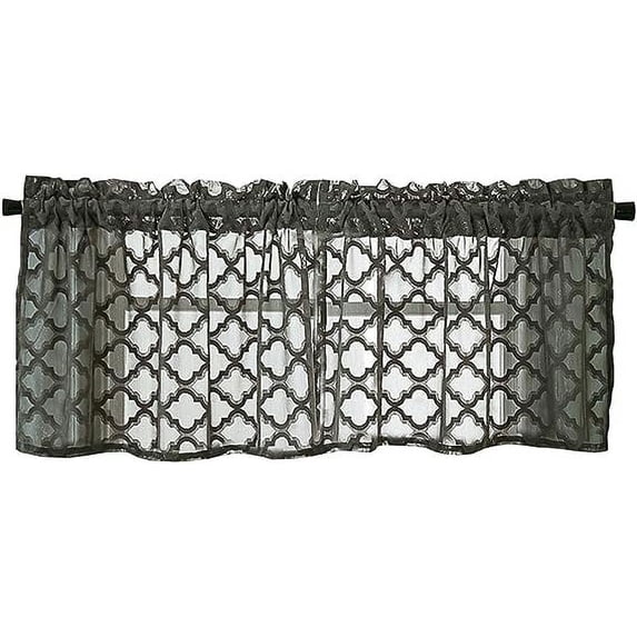 Nvzi Lace Kitchen Curtain Valance Moroccan Tile Pattern Short Cafe Valance Rod Pocket Small Window Curtains 1 Panel (54" x 24", Dark Grey)