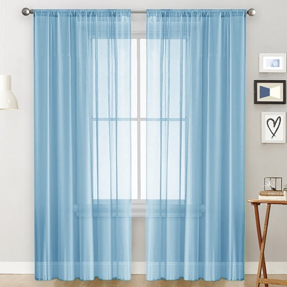 Nvzi Light Blue pole pocket semi transparent curtains -2 pieces, 39.3  51.2 inches, living room decoration curtains, suitable for bedroom, dining room, and spring/summer decoration