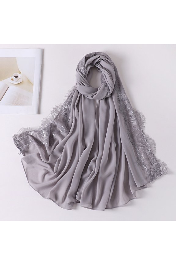 Light Gray Silk Chiffon Headscarf -2 pieces, 27.5 70.8 inches long chiffon women's scarf, soft and smooth flowing fabric, suitable for weddings and summer sun protection