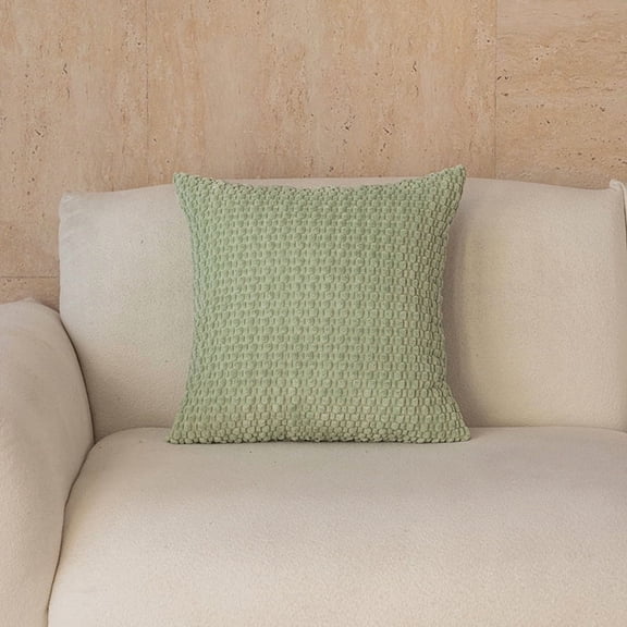 Nvzi Light Green plush pillow 18  18 inches, textured plush square wrinkle resistant sofa pillow, suitable for living room decoration, bedroom and rural wedding decoration, 1 piece