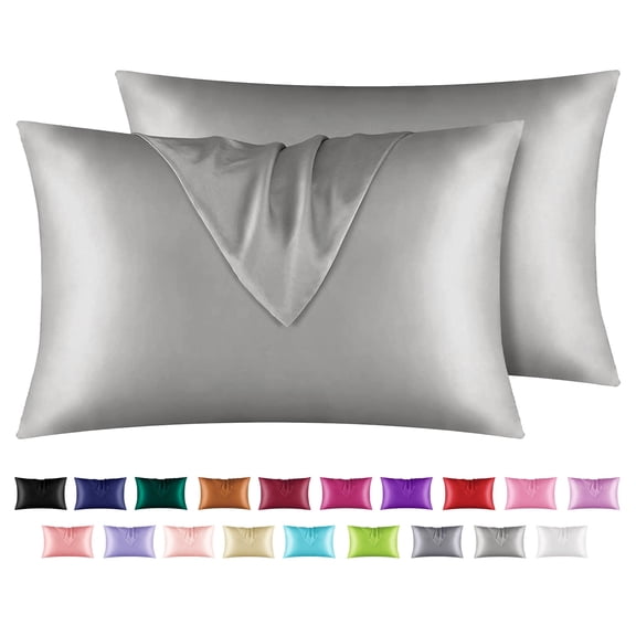 Nvzi Light Grey Silk Pillow Covers, 2 Pack 20x26 Inch (51x66cm) Decorative Pillow Covers, Soft Satin Throw Pillow Covers, Premium Pillow Cover for Bedroom, Skin friendly &comfortable
